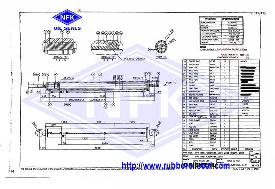 Marine Crane JC0000-5325R0-6101 160/230 UPP Hydraulic Cylinder ASS'Y Φ250 Right Bolt Seal Kit-Leak-Proof Ship Repair Parts